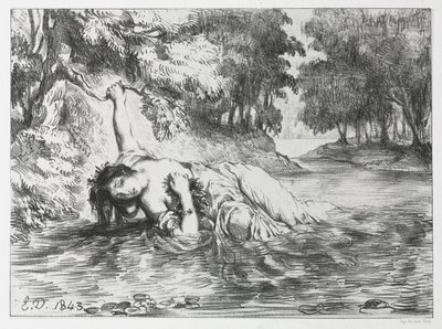 Hamlet: Ophelian kuolema, 1843. tekijältä Eugène Delacroix