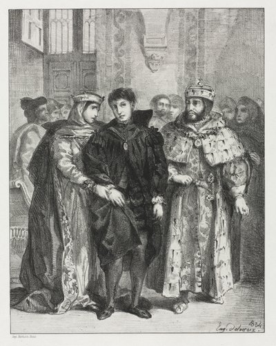 Hamlet: Kuningatar yrittää lohduttaa Hamletia tekijältä Eugène Delacroix