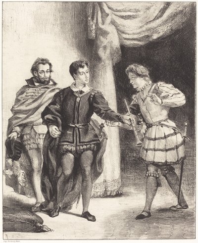 Hamlet ja Guildenstern Act III, kohtaus II, 18341843. tekijältä Eugène Delacroix