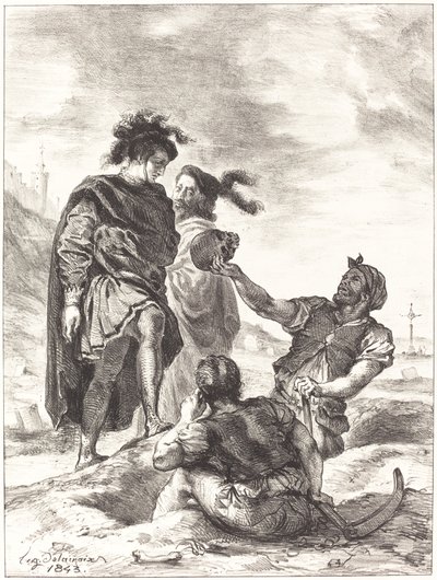 Hamlet ja Horatio ennen haudankaivajia näytös V, kohtaus I, 1843. tekijältä Eugène Delacroix