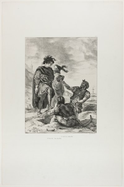 Hamlet ja Horatio ja haudankaivajat, laatta 14 Hamletista. tekijältä Eugène Delacroix