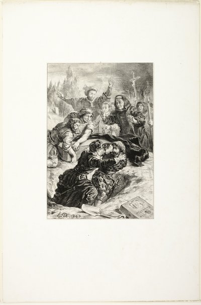 Hamlet ja Laertes Ofelian haudalla tekijältä Eugène Delacroix