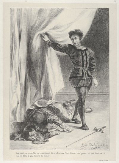 Hamlet ja Poloniuksen ruumis, 1835, 1835. tekijältä Eugène Delacroix