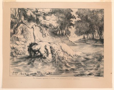 Kuvitus Hamletille: Ophelian kuolema (IV, 7) tekijältä Eugène Delacroix