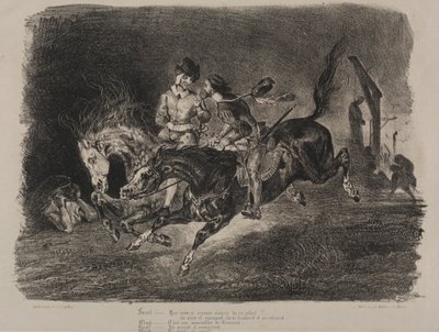 Kuvituksia Faustille: Faust ja Méphistophélés ratsastaa sapattina tekijältä Eugène Delacroix