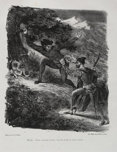 Kuvituksia Faustille: Faust ja Méphistophélés Hartzin vuoristossa tekijältä Eugène Delacroix