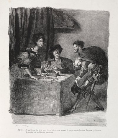 Kuvituksia Faustille: Mephistopheles on paikassa Marthe tekijältä Eugène Delacroix