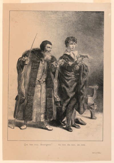 Kuvitus Hamletille. Polonius ja Hamlet (II, 2) tekijältä Eugène Delacroix