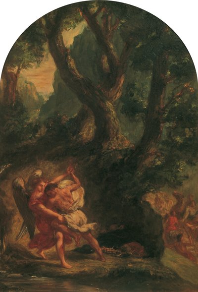 Jaakob paini enkelin kanssa, 1850-1855. tekijältä Eugène Delacroix