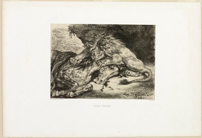 Leijona syö hevosta tekijältä Eugène Delacroix