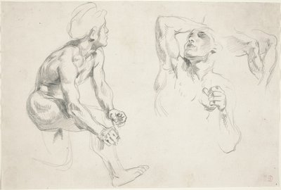 Mies alaston poseeraa hahmoille "Frise de la Guerre" tekijältä Eugène Delacroix