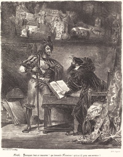 Mephisto ilmestyy Faustille. tekijältä Eugène Delacroix