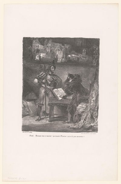 Mephisto verschijnt aan Faust Meph: Miksi tämä meteli? (...) (otsikko objektissa) Faust (sarjan nimi) Faust, M. de Goethen tragedia (sarjan nimi) tekijältä Eugène Delacroix