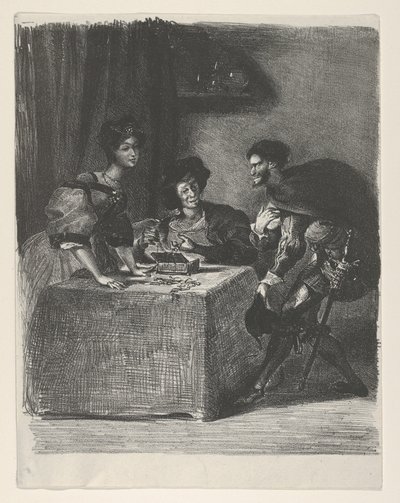 Mefistofeles esittelee itsensä Martha Goethelle, Faust, 1825-27, 1825-27. tekijältä Eugène Delacroix