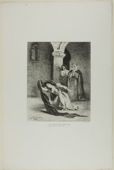 Ofelian laulu, levy 12 Hamletista. tekijältä Eugène Delacroix