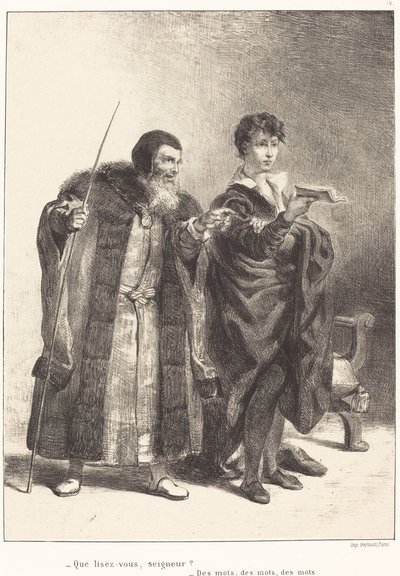 Polonius ja Hamlet (näytös II, kohtaus II) tekijältä Eugène Delacroix