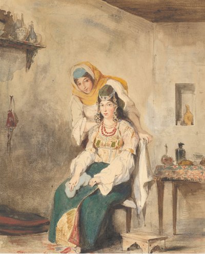 Saada, Abraham Ben-Chimolin vaimo, ja Préciada, yksi heidän tyttäreistään, 1832. tekijältä Eugène Delacroix