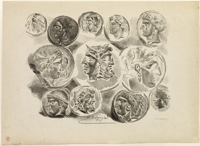 Kahdentoista antiikkisen mitalin arkki tekijältä Eugène Delacroix