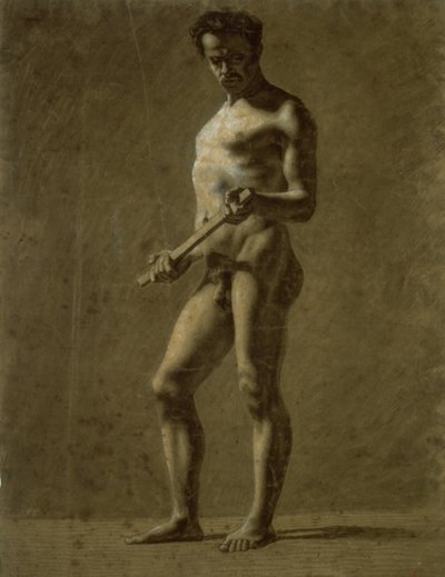 Seisova akateeminen miesalaston alaston (recto); Luonnos olkavarresta (käänteinen) tekijältä Eugène Delacroix
