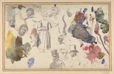 Tutkimukset miesten päistä ja seisovasta mieshahmosta, . tekijältä Eugène Delacroix