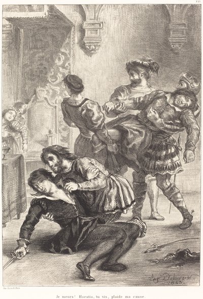 Hamletin kuolema, näytös V, kohtaus II, 1843. tekijältä Eugène Delacroix