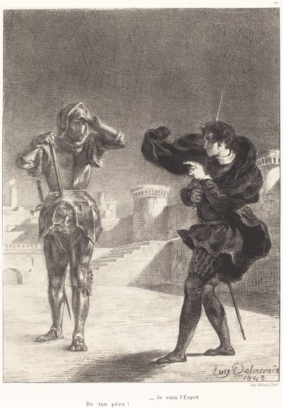 The Ghost on the Terrace (näytös I, kohtaus V) tekijältä Eugène Delacroix