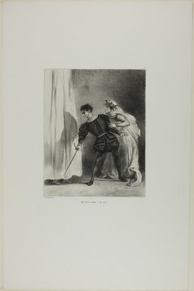 Poloniuksen murha, levy 9 Hamletista. tekijältä Eugène Delacroix