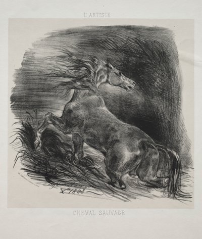 Villihevonen tai pelästynyt hevonen, joka lähtee vedestä tekijältä Eugène Delacroix