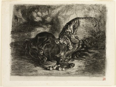 Tiikerin kaatama villihevonen tekijältä Eugène Delacroix