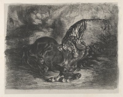 Tiikerin kaatama villihevonen, 1828, 1828. tekijältä Eugène Delacroix