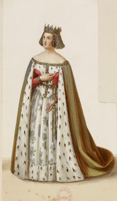 Mlle Georgen puku Marguerite de Bourgogne (La Tour de Nesle, 1832) 2 (rajattu) tekijältä Eugène Du Faget