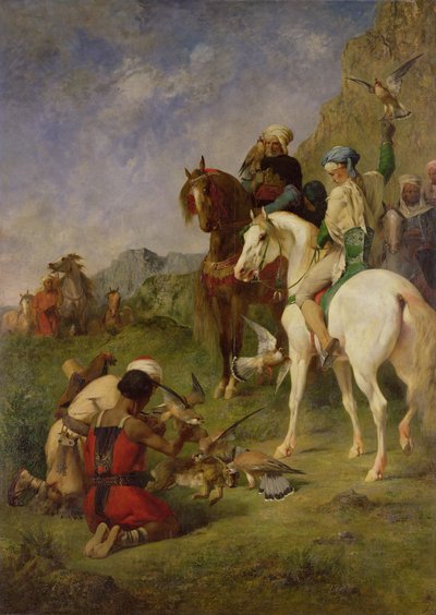 Haukkametsästys Algeriassa: louhos, ennen vuotta 1863 tekijältä Eugène Fromentin