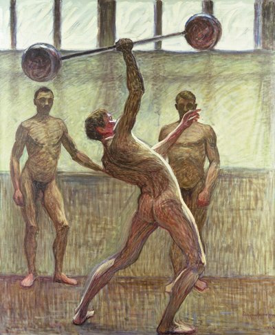 Painojen nosto yhdellä kädellä numero 2, 1914 tekijältä Eugène Jansson