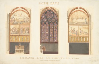 Suunnitelma kappelin kunnostamiseksi Notre Damen katedraalin laivissa Pariisissa, 1843. tekijältä Eugène Viollet le Duc