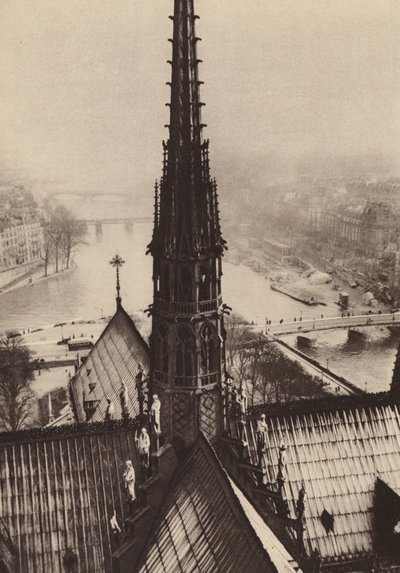 Pariisi: Notre-Damen torni torneista katsottuna (s/w-kuva): La fleche de Notre-Dame vue des tours. tekijältä European Photographer