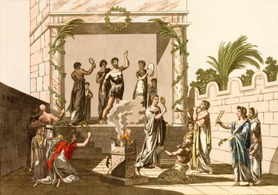 Muinaiset roomalaiset suorittamassa Isisin riitit, Pompei (värillinen kaiverrus) tekijältä European School