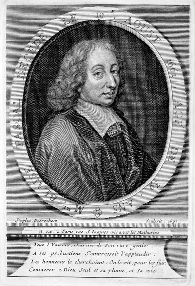 Blaise Pascal, ranskalainen matemaatikko ja fyysikko (kaiverrus) tekijältä European School