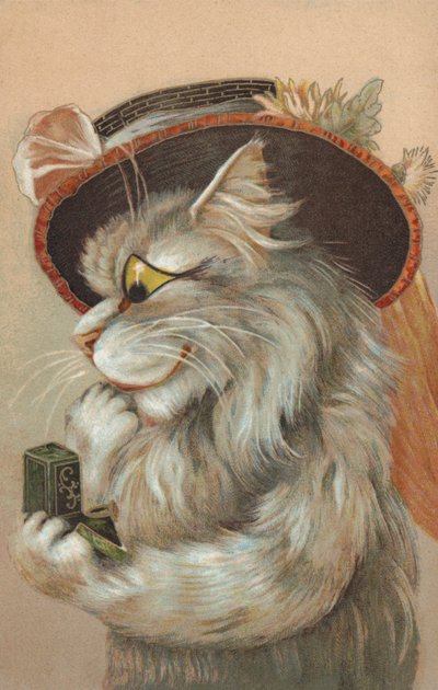 Kissa, jolla on hattu ja joka katsoo sormusta (chromolitho). tekijältä European School