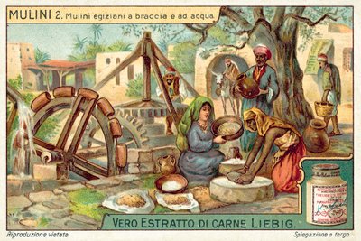 Egyptiläiset käsi- ja vesikäyttöiset myllyt (chromolitho) tekijältä European School
