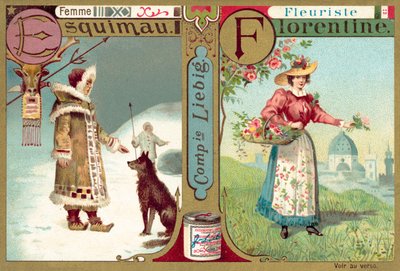 Eskimonainen ja firenzeläinen kukkakauppias (chromolitho) tekijältä European School