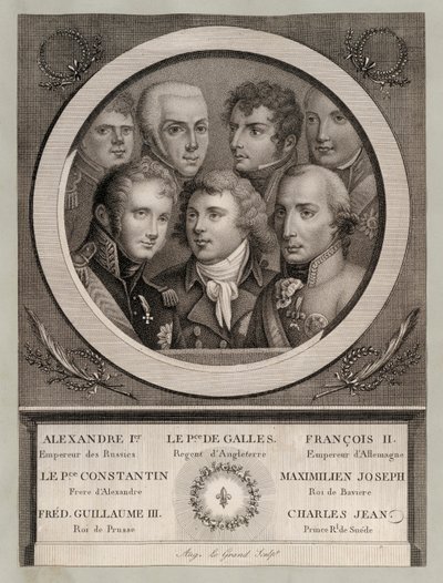 1800-luvun alun eurooppalaiset kuninkaalliset: Yrjö, Walesin prinssi, kuningas Yrjö III:n regentti; Frans II, Pyhän Rooman keisari; Venäjän suuriruhtinas Konstantin Pavlovitš; Maximilian Joseph, Baijerin kuningas ja Paavalin valitsijamies; ja muut Venäjän  tekijältä European School