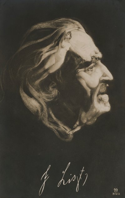 Franz Liszt, unkarilainen säveltäjä, kapellimestari ja pianisti (litografia) tekijältä European School