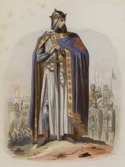 Godfrey of Bouillon, ensimmäisen ristiretken frankkilainen johtaja ja Jerusalemin kuningaskunnan ensimmäinen hallitsija (värillinen kaiverrus) tekijältä European School