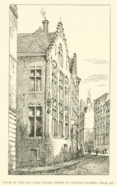 Männynkäpytalo, Brugge, jossa Pyhä Ignatius asui (kaiverrus) tekijältä European School
