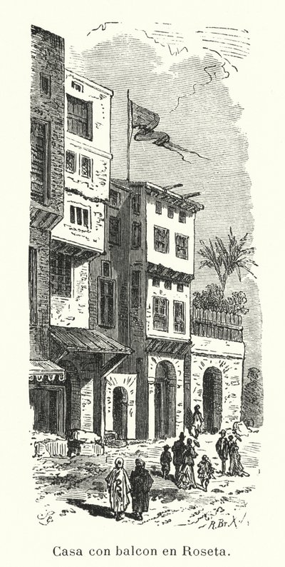 Talo parvekkeella Rosettassa, Egyptissä (litho) tekijältä European School