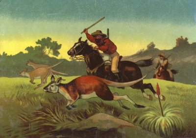 Kengurujen metsästys (chromolitho) tekijältä European School