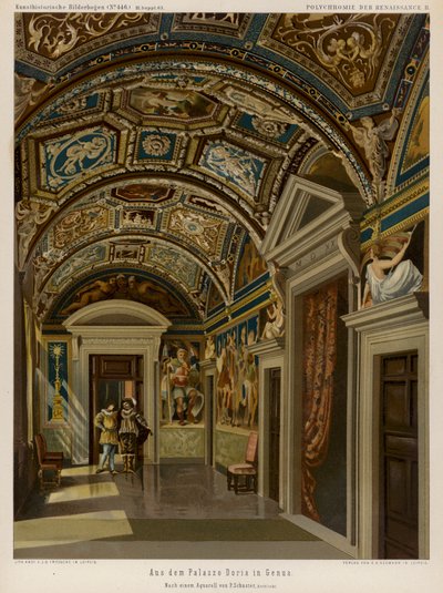 Palazzo Dorian sisustus, Genova, Italia (väri litho) tekijältä European School