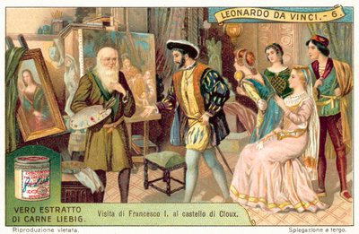 Ranskan kuningas Francis I vierailee Leonardo da Vincin luona Clos Lucessa (chromolitho) tekijältä European School