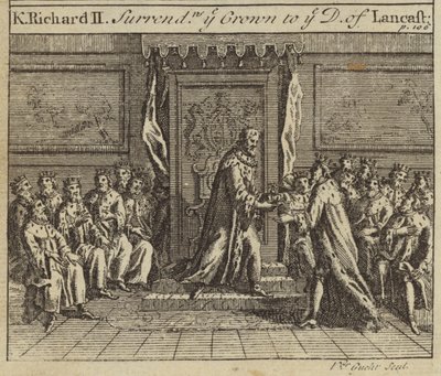 Kuningas Richard II luovuttaa Englannin kruunun Henry Bolingbrokelle, Lancasterin herttualle, 1399 tekijältä European School