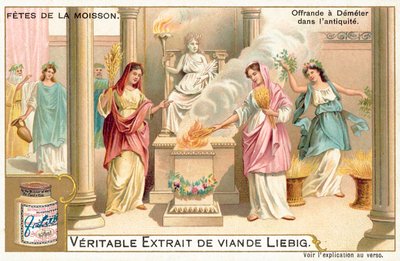 Uhrien tekeminen Demeterille muinaisessa Kreikassa (chromolitho) tekijältä European School